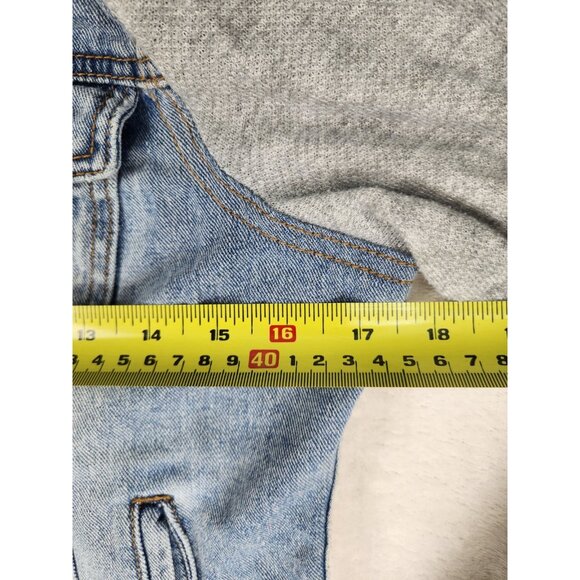 Silver Women's Denim Jacket With Hood Size Medium Trucker Strech - Picture 10 of 12